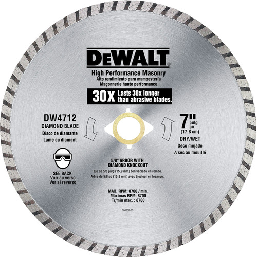 Circular Saw Accessories | Dewalt DW4712B 7 in. High Performance Diamond Masonry Blade image number 0