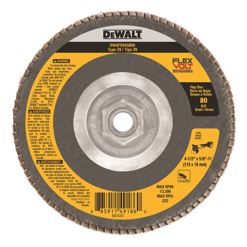 Grinding, Sanding, Polishing Accessories | Dewalt DWAFV84580H T29 FLEXVOLT Flap Disc 4-1/2 in. x 5/8 in. x 11 80 g image number 0