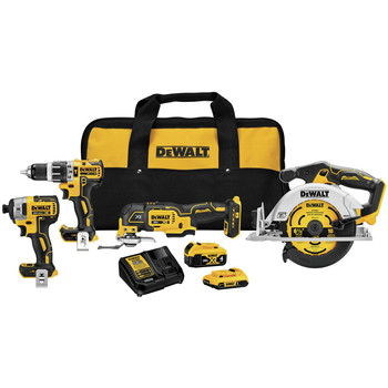 COMBO KITS | Dewalt 20V MAX XR Brushless Lithium-Ion Cordless 4-Tool Combo Kit with (1) 2 Ah and (1) 4 Ah Battery - DCK482D1M1