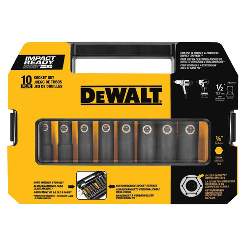 Socket Sets | Dewalt DW22812 10 Pc 1/2 in. SAE Drive Impact Ready Socket Set image number 0