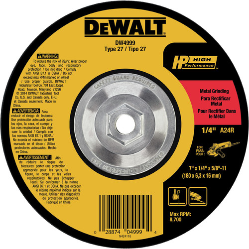 Grinding, Sanding, Polishing Accessories | Dewalt DW4999 7 in. x 1/4 in. High Performance Grinding Wheel image number 0