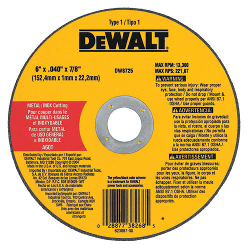 Grinding, Sanding, Polishing Accessories | Dewalt DW8725 6 in. x 0.040 in. A60T High Performance Metal Cutting Abrasve image number 0