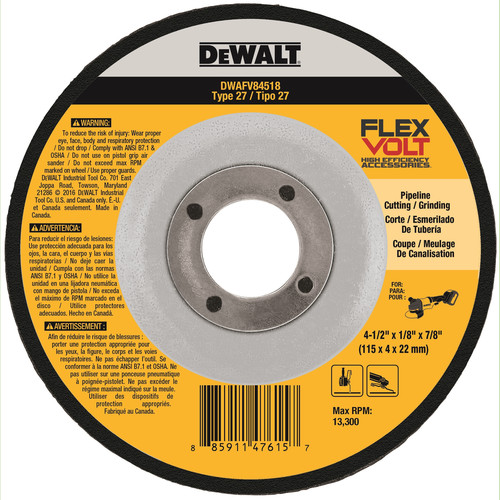 Grinding Sanding Polishing Accessories | Dewalt DWAFV84518 T27 FLEXVOLT Cutting and Grinding Wheel 4-1/2 in. x 1/8 in. x 7/8 in. image number 0