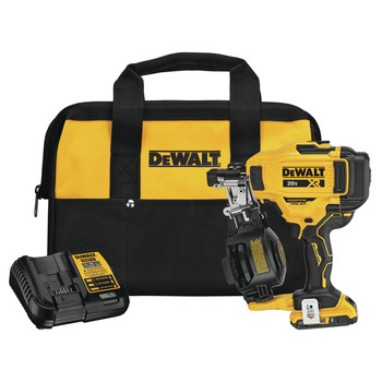 NAILERS AND STAPLERS | Dewalt 20V MAX Brushless Lithium-Ion 15 Degree Cordless Coil Roofing Nailer Kit (2 Ah) - DCN45RND1