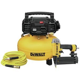 AIR COMPRESSORS | Factory Reconditioned Dewalt 18 Gauge Brad Nailer and 6 Gallon Oil-Free Pancake Air Compressor Combo Kit - DWFP1KITR