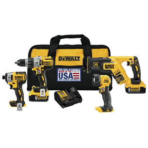 MADE IN USA | Dewalt 4-Tool Combo Kit - XR 20V MAX Brushless Cordless with (2) 5Ah Batteries - DCK494P2