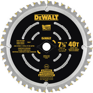 POWER TOOLS | Dewalt 7 1/4 in. 40T Composite Decking Blade - DWA31740