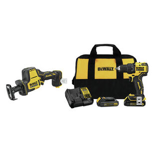 COMBO KITS | Dewalt 2-Tool Combo Kit - Atomic 20V MAX Brushless Cordless Drill Driver & One-Handed Reciprocating Saw Kit with (2) 1.5 Ah Batteries - DCD708C2-DCS369B-BNDL