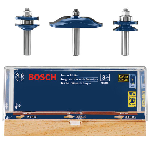 Bits and Bit Sets | Bosch RBS003 1/2 in. Carbide-Tipped Ogee Door and Cabinetry 3-Piece Router Bit Set image number 0
