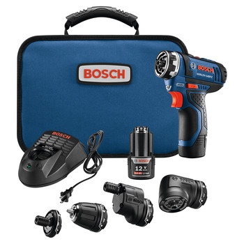 DRILLS | Bosch 12V Max Lithium-Ion FlexiClick 5-in-1 1/4 in. Cordless Drill Driver System Kit (2 Ah) - GSR12V-140FCB22