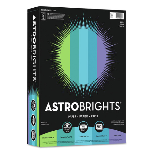 July Member-Exclusive Offer Save 10% off on One Item | Astrobrights 20274-01 8.5 in. x 11 in. 24 lbs Bond Weight Color Paper - Assorted Cool Colors (1-Ream) image number 0