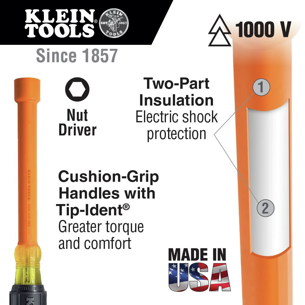 Klein Tools 6 in. Hollow Shaft 5/8 in. Insulated Nut Driver - 646-5/8-INS