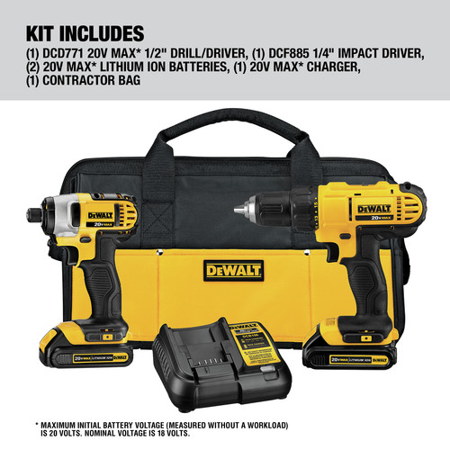 Dewalt DCK240C2 20V MAX Compact Lithium-Ion 1-2 in. Cordless Drill Driver-  1-4 in. Impact Driver Combo Kit (1.3 Ah)