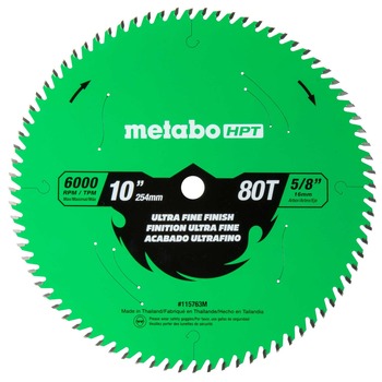 BLADES | Metabo HPT 10 in. 80-Tooth Industrial PTFE Miter Saw/Table Saw Ultra Fine Finish Blade - 115763M