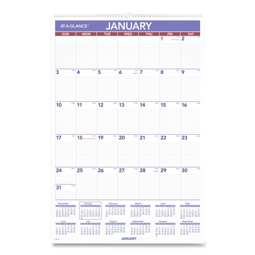 July Member-Exclusive Offer Save 10% off on One Item | AT-A-GLANCE PM4-28 12-Month (Jan to Dec): 2026 20 in. x 30 in. Monthly Wall Calendar with Ruled Daily Blocks - White Sheets image number 0