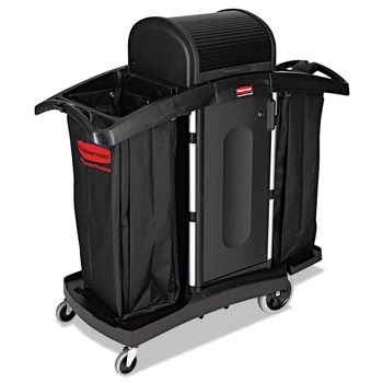 Rubbermaid Commercial High-Security 2-Shelf Housekeeping Cart - Black/Silver - FG9T7800BLA