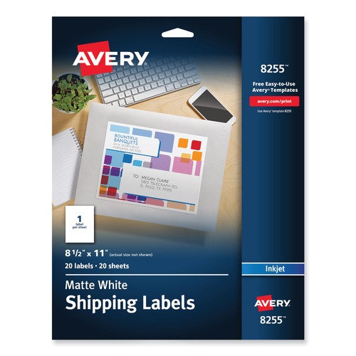 July Member-Exclusive Offer Save 10% off on One Item | Avery 08255 8.5 in. x 11 in. Full-Sheet Vibrant Inkjet Color-Print Labels - Matte White (20/Pack) image number 0