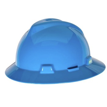 SAFETY EQUIPMENT | MSA V-Gard Slotted Full-Brim Hat with Fas-Trac III Suspension - Blue - 475368