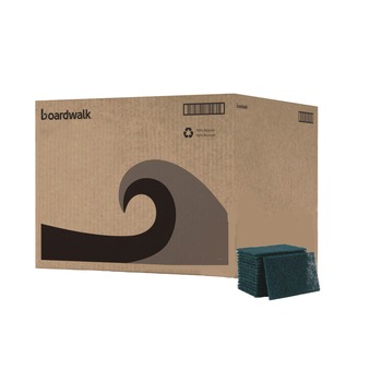 Boardwalk 6 in. x 9 in. Heavy-Duty Scour Pad - Green (15/Carton) - 86LGI