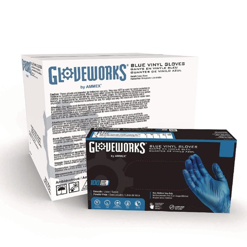 July Member-Exclusive Offer Save 10% off on One Item | Ammex IVBPF42100 3 mil Industrial Powder-Free Vinyl Gloves - Small, Blue (1000/Carton) image number 0