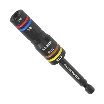 Klein Tools Quad Socket, 4 Sizes in 1 Socket, 4-in-1 Color Coded SAE Impact Rated, Heavy Duty, 1/4-Inch Drive, 3-1/2-Inch Shaft - 651QS