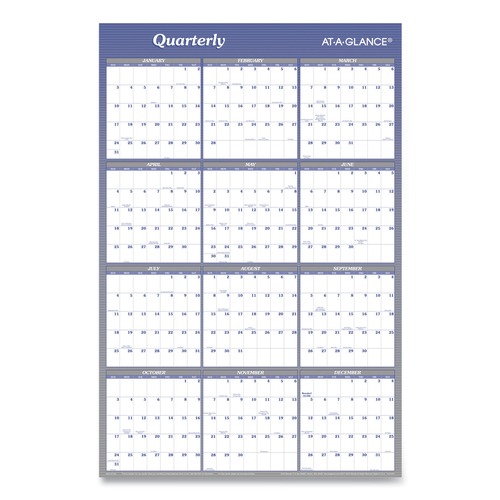 July Member-Exclusive Offer Save 10% off on One Item | AT-A-GLANCE A1102 12-Month (Jan to Dec): 2026 24 in. x 36 in. Vertical/Horizontal Erasable Quarterly/Monthly Wall Planner - White/Blue Sheets image number 0