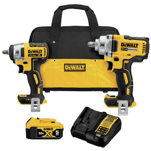 Dewalt DCK215P1 20V MAX XR Brushless Lithium-Ion 3/8 in. Cordless Impact Wrench and 1/2 in. Mid-Range Impact Wrench with Detent Pin Combo Kit (5 Ah) image number 0