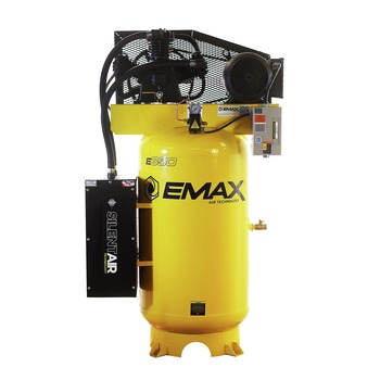 PORTABLE AIR COMPRESSORS | EMAX 7.5 HP 80 Gallon 2-Stage Single Phase 26 CFM @100 PSI Industrial 3-Cylinder Splash Lubricated Pump Electric SILENT Air Compressor - ESS07V080Y1