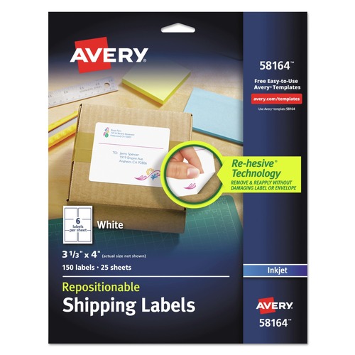 July Member-Exclusive Offer Save 10% off on One Item | Avery 58164 3.33 in. x 4 in. Repositionable Shipping Labels with Sure Feed for Inkjet Printers - White (25/Box) image number 0