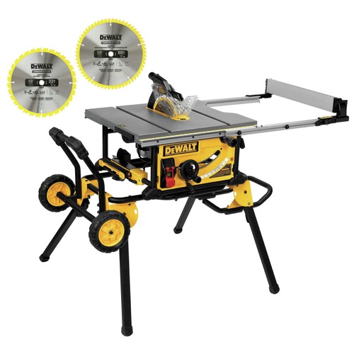 DeWALT Spring Savings! Save up to $100 off DeWALT power tools | Dewalt DW3106P5DWE7491RS-BNDL 10 in. Jobsite Table Saw with Rolling Stand and 10 in. Construction Miter/Table Saw Blades Combo Pack With Safety Sun Glasses Bundle image number 0