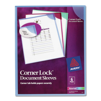 Avery 72262 Corner Lock Letter Size Document Sleeves - Assorted Colors (6/Pack)