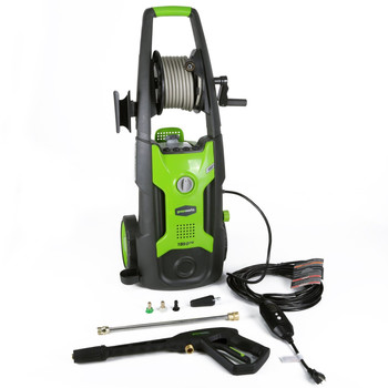 Greenworks GPW1951 13 Amp 1,950 PSI 1.2 GPM Electric Vertical Pressure Washer with Hose Reel - 5100302