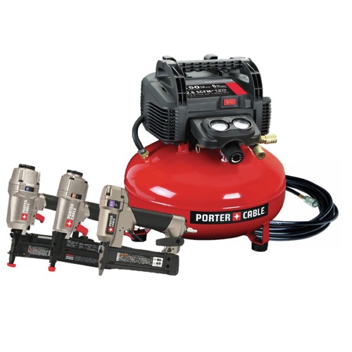 Nail Gun Compressor Combo Kits | Porter-Cable PXCM3KIT 6 Gallon 150 PSI Electric Pancake Air Compressor with 3-Nailer Kit image number 0