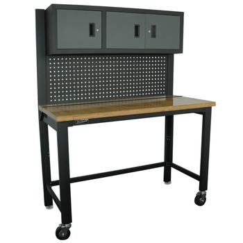 ON SITE CHESTS | Homak 59 in. Collapsible Wood Top Workbench with 3 Door Cabinet - GS00659131