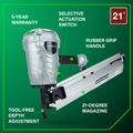 Air Framing Nailers | Metabo HPT NR90AES1M 21-Degree 3-1/2 in. Plastic Collated Framing Nailer image number 4