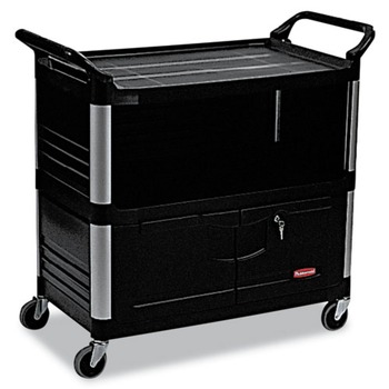 Rubbermaid Commercial 40.63 in. x 20.75 in. x 37.81 in. 300 lbs. Capacity 3 Shelves Plastic Xtra Equipment Cart - Black - FG409500BLA