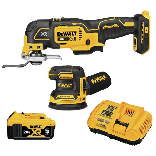 Save 10% off one item | Dewalt DCK202P1 20V MAX XR Brushless Lithium-Ion Cordless 5 in. Random Orbital Sander and 3-Speed Oscillating Multi-Tool Combo Kit (5 Ah) image number 0