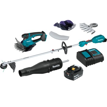 STRING TRIMMERS | Makita 18V LXT Cordless Couple Shaft Power Head with 13 in. String Trimmer & Blower Attachment and 6‑5/16 in. Cordless Grass Shear Bundle - XUX02SM1X3XMU04Z-BNDL