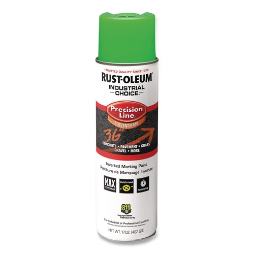 Paint | Rust-Oleum 203023V Industrial Choice 17 oz. Aerosol Can Solvent-Based Precision Line Marking Paint - Flat Fluorescent Green (12/Carton) image number 0