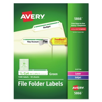 Avery 0.66 in. x 3.44 in. Permanent TrueBlock File Folder Labels with Sure Feed Technology - White (30/Sheet, 50 Sheets/Box) - 05866