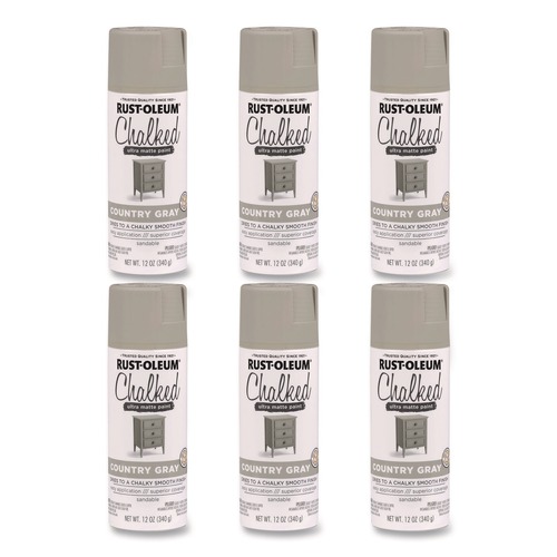 Paint | Rust-Oleum 302593 Ultra Matte Chalked Paint, Matte Country Gray, 12 oz Aerosol Can, 6/Carton image number 0