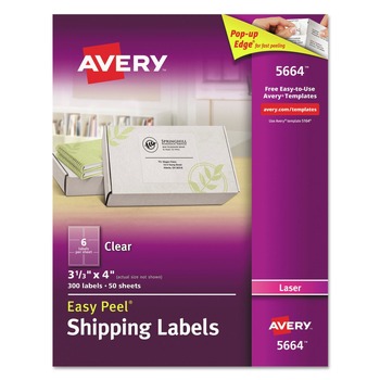 Avery 05664 3.33 in. x 4 in. Matte Clear Easy Peel Mailing Labels with Sure Feed Technology for Laser Printers - Clear (6/Sheet, 50 Sheets/Box)