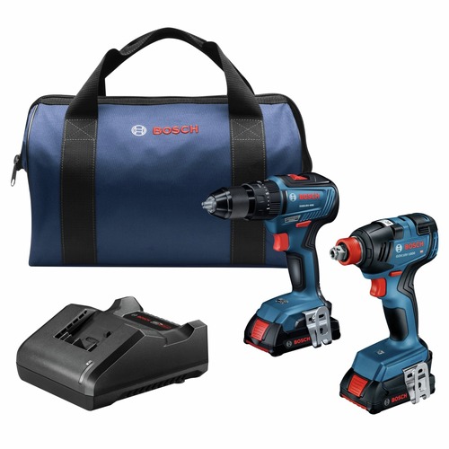 Combo Kits | Bosch GXL18V-240B22 18V Brushless Li-Ion 1/2 in. Cordless Hammer Drill Driver and 1/4 in. and 1/2 in. 2-in-1 Bit/Socket Impact Driver Combo Kit (2 Ah) image number 0