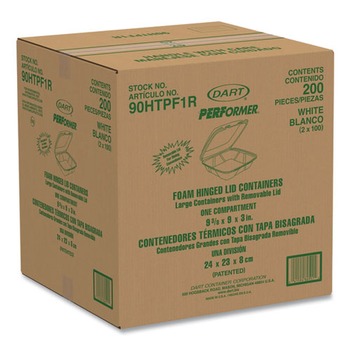Dart 9 in. x 9.4 in. x 3 in. Foam Hinged Performer Perforated Lid Container - White (200/Carton) - 90HTPF1R