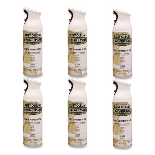 Paint | Rust-Oleum 245199 Universal Premium Spray Paint, Gloss White, 12 oz Aerosol Can, 6/Carton image number 0