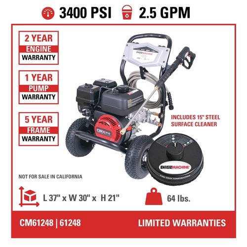 Simpson Clean Machine 2.5 GPM 3400 PSI CRX Engine Gas Pressure