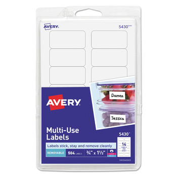 Avery 05430 0.75 in. x 1.5 in. Removable Multi-Use Labels for Inkjet/Laser Printers - White (14/Sheet, 36 Sheets/Pack)