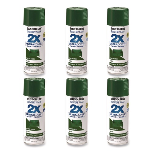 Paint | Rust-Oleum 334034 Painter's Touch 2X Ultra Cover Spray Paint, Gloss Hunter Green, 12 oz Aerosol Can, 6/Carton image number 0