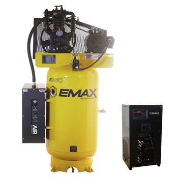 EMAX E450 Series 5 HP 80 gal. Industrial Plus 2 Stage Pressure Lubricated Single Phase 19 CFM @100 PSI Patented SILENT Air Compressor with 30 CFM Air Dryer - ESP05V080I1PK