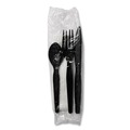  | Boardwalk BWKFKTNHWPSBLA Heavyweight Fork/Knife/Napkin/Teaspoon 4-Piece Plastic Cutlery Kit - Black (250/Carton) image number 5